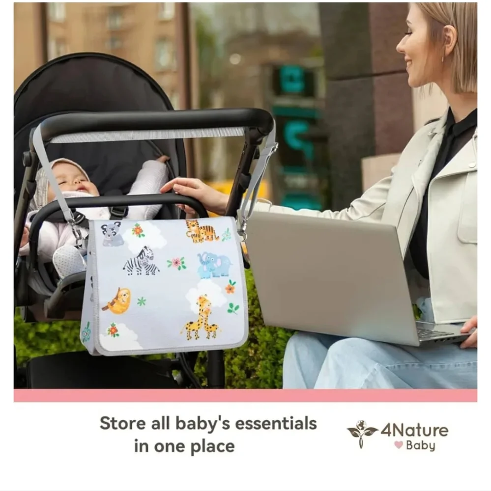 4 Nature Diaper Clutch Bag, Small and Cute Baby Bag for Mom (Animal World)